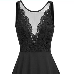 NWT- Black Deep V-Neck A Line Flared Dress